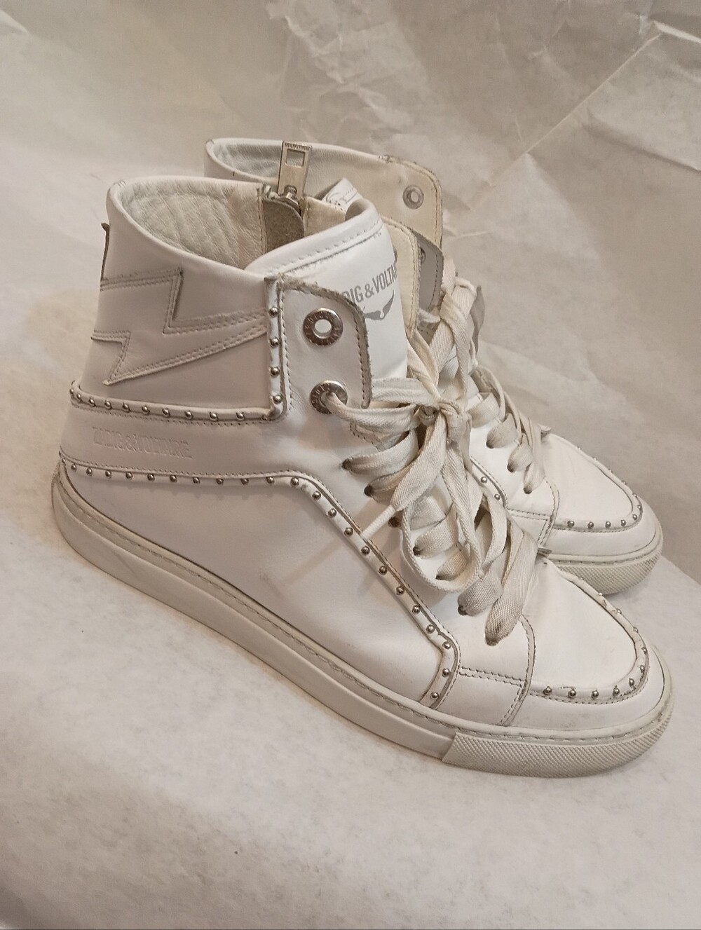 $398 Zadig & Voltaire Women's White Flash High-Top Sneaker Shoes Size 39